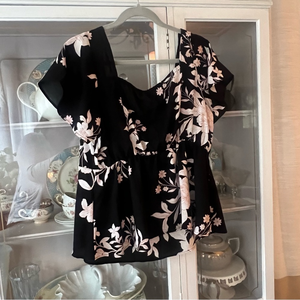 Torrid Black and White Floral Blouse